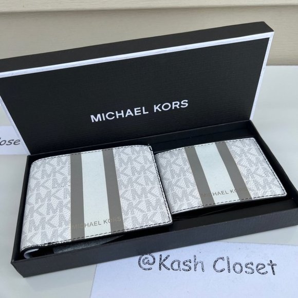 Michael kors Men Wallet Card Case Gift box set Bright White/Pearl Grey - Picture 2 of 6